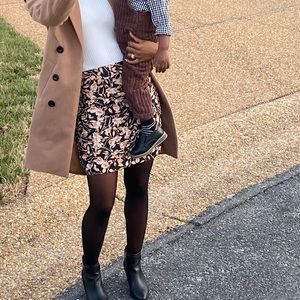 Black and Tan floral mini skirt with scrunch details on the sides